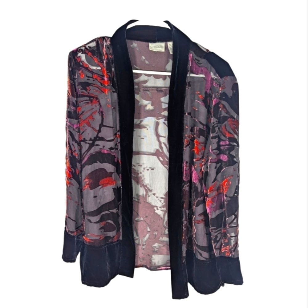 Vintage Chicos Long Sleeve Mesh Velour Goth Grunge Kimono Cardigan Size 1
